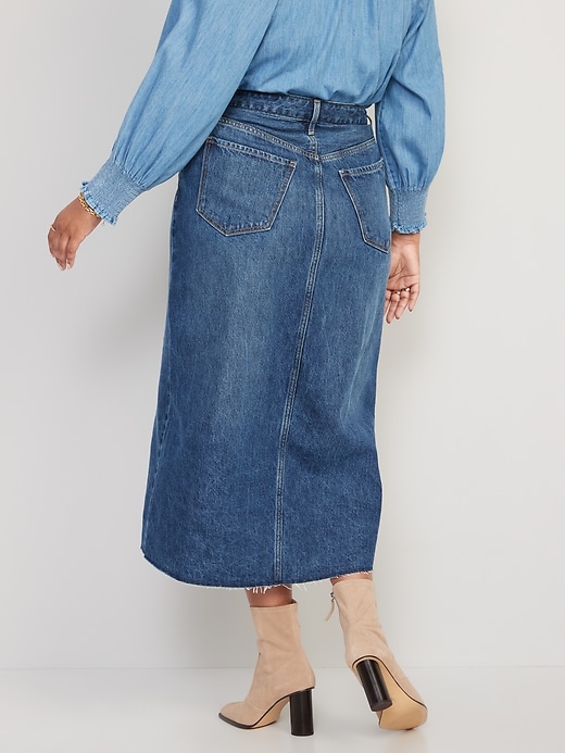 Image number 6 showing, High-Waisted Split-Front Cut-Off Non-Stretch Jean Maxi Skirt for Women