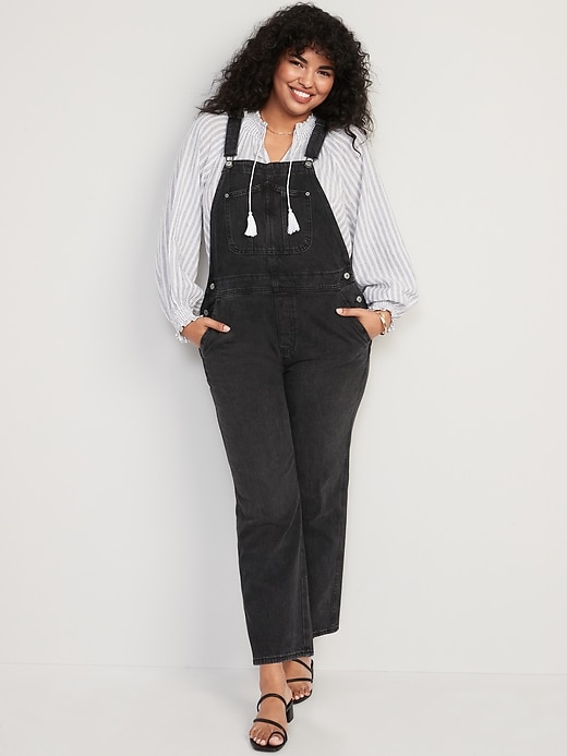 Image number 5 showing, Slouchy Straight Black Workwear Non-Stretch Jean Overalls for Women