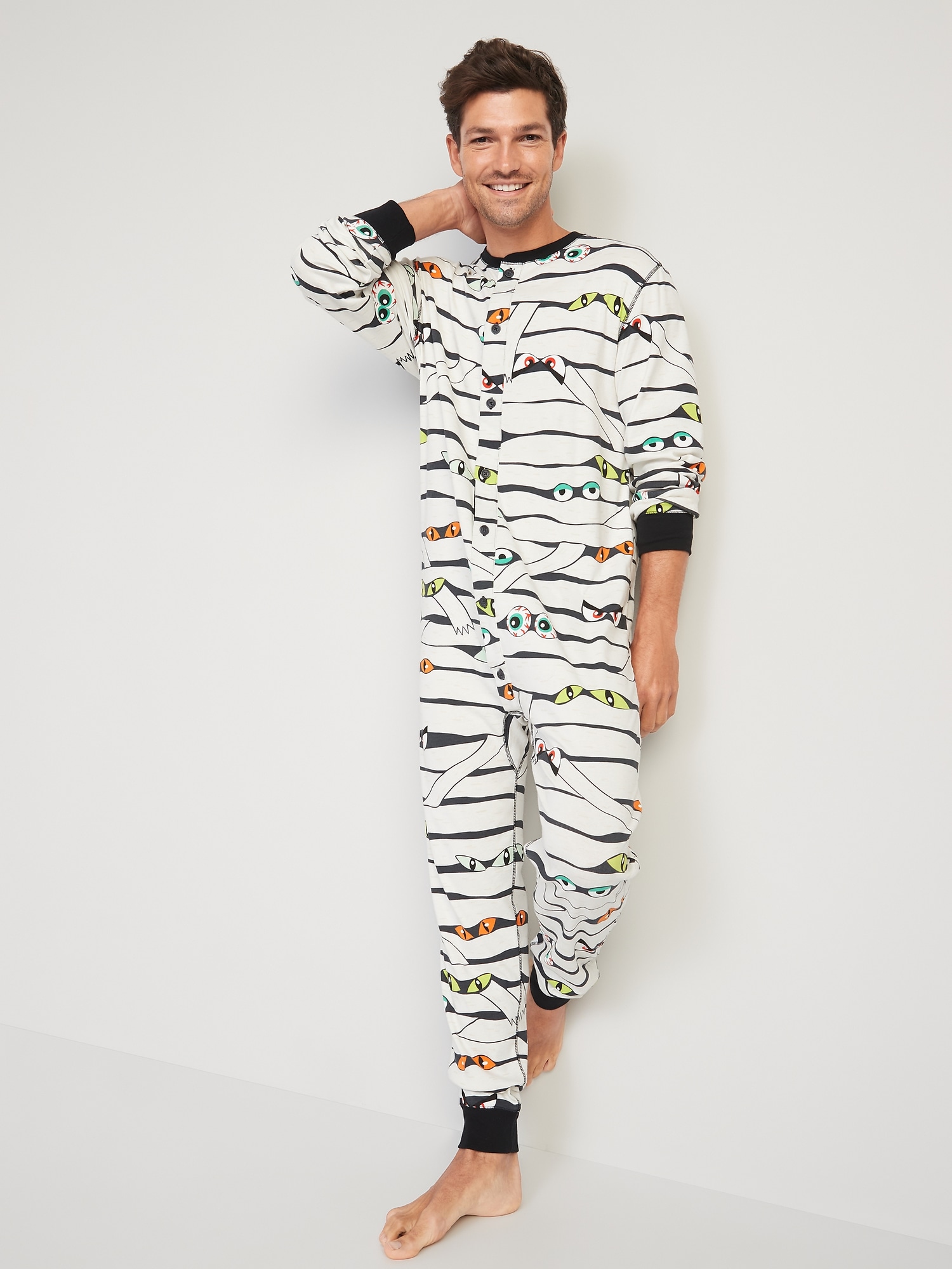 Old Navy Matching Halloween One-Piece Pajamas for Men gray. 1