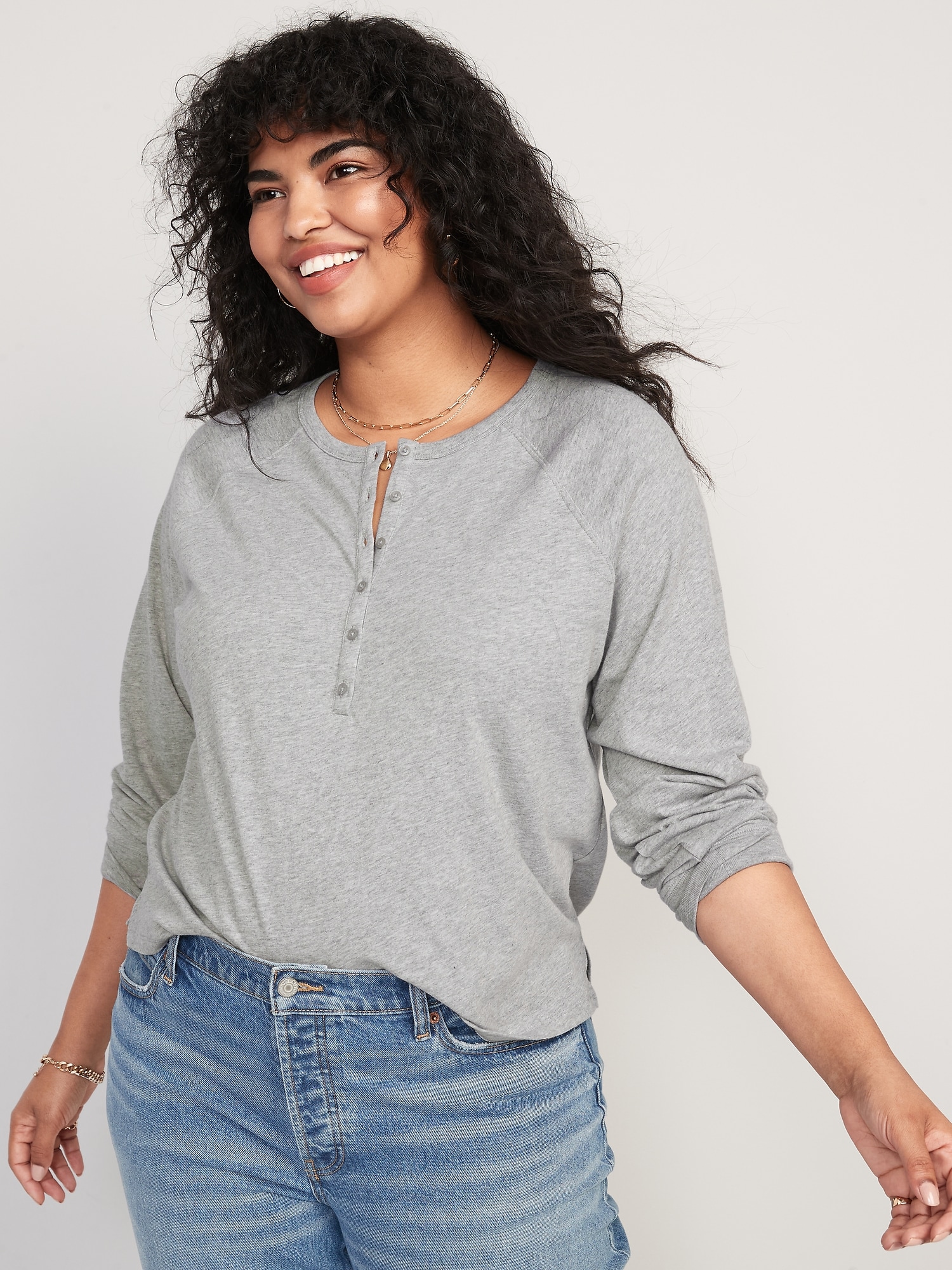 OLD NAVY Women's PLUS Size 4X Loose Garment-Dyed Long-Sleeve Henley T-Shirt