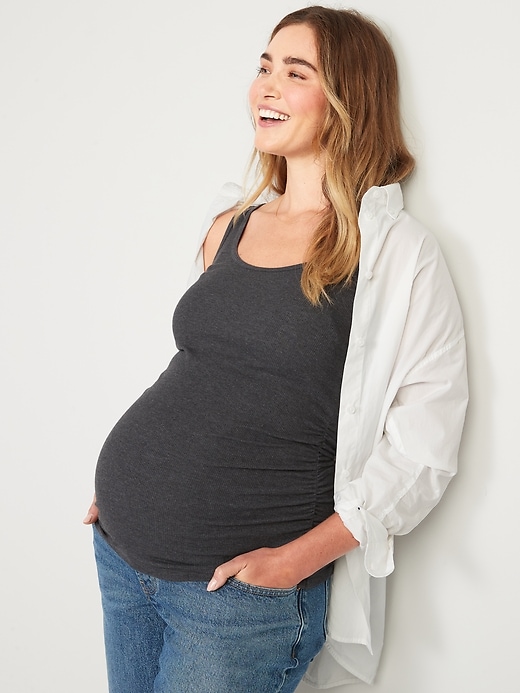 Image number 3 showing, Maternity First-Layer Rib-Knit Side-Shirred Tank Top