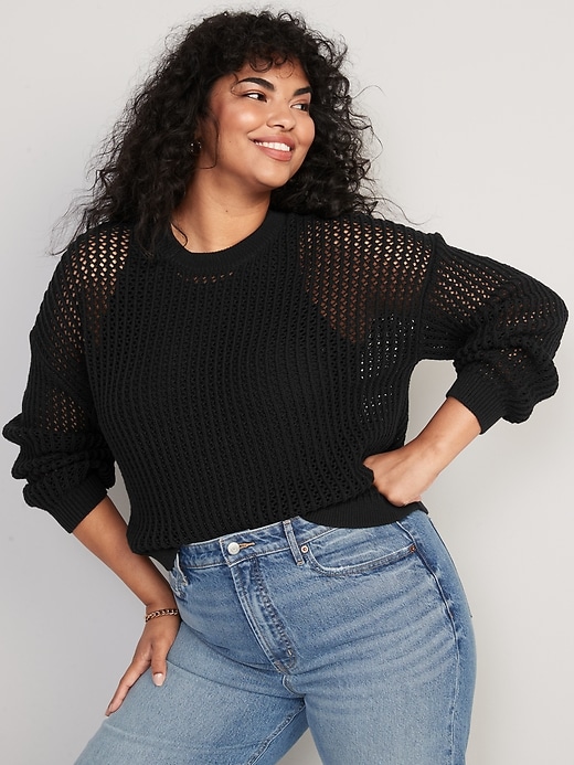 LongSleeve Cropped Crochet Sweater for Women Old Navy