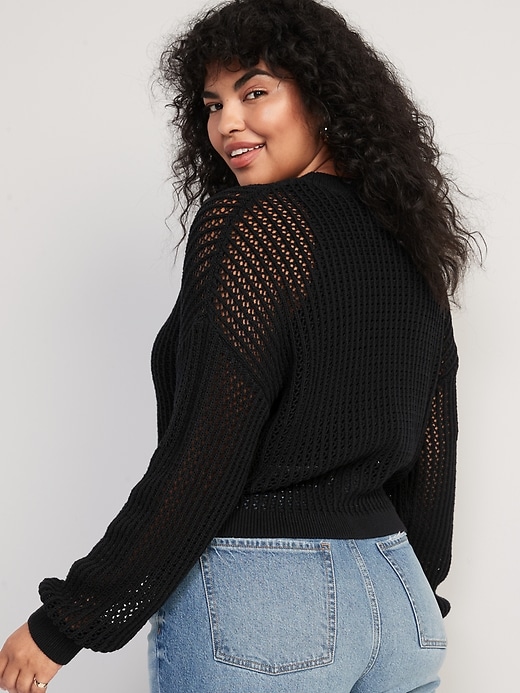 Long-Sleeve Cropped Crochet Sweater for Women | Old Navy