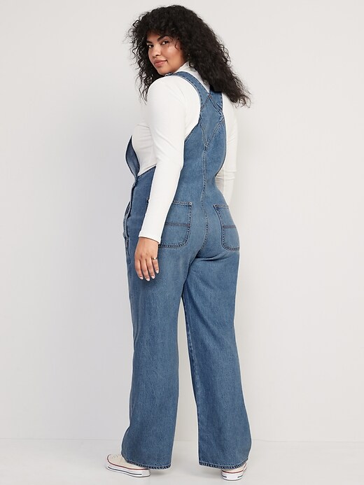 Image number 6 showing, Baggy Wide-Leg Non-Stretch Jean Overalls for Women