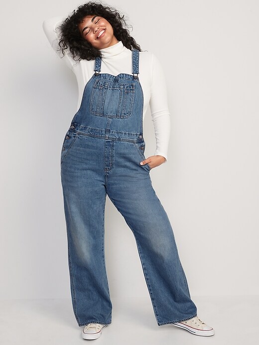 Image number 5 showing, Baggy Wide-Leg Non-Stretch Jean Overalls for Women