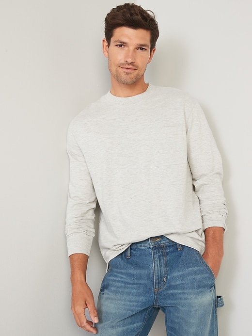 Image number 1 showing, Slub-Knit Long-Sleeve Pocket T-Shirt for Men