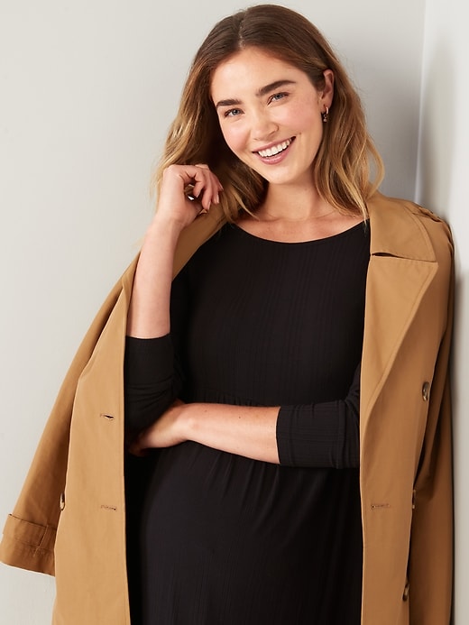 Maternity Fit & Flare LongSleeve RibKnit Midi Dress Old Navy