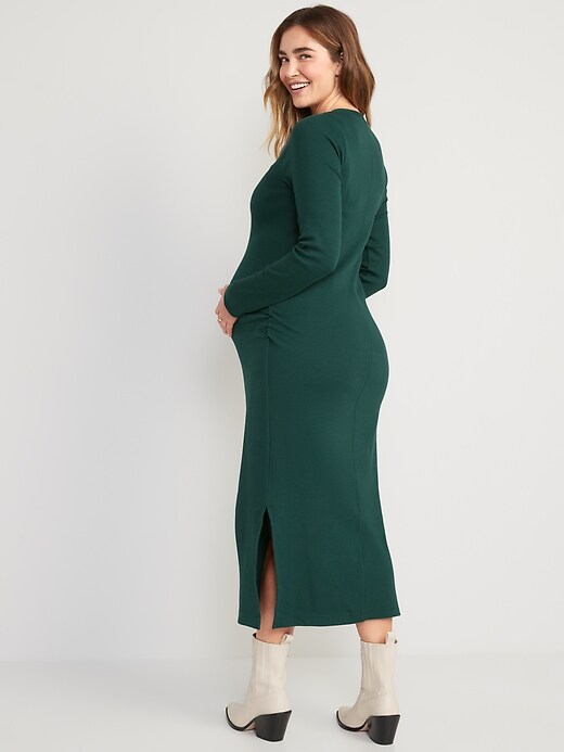 maternity long sleeve henley midi dress Levsayte - Maternity Long-Sleeve Mock Neck Plain T-Shirt / Henley Midi Overall Dress / Set