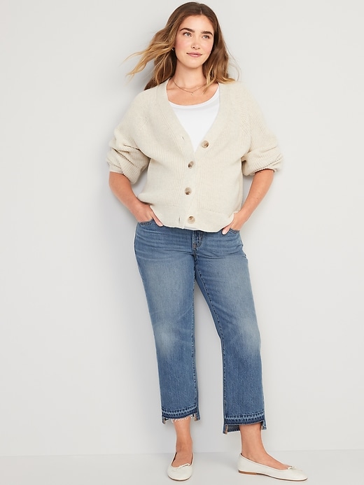 Image number 3 showing, Maternity Full Panel Slouchy Straight Cropped Step-Hem Jeans