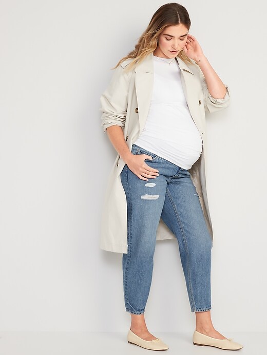 Image number 3 showing, Maternity Front Low Panel Ripped Slouchy Taper Jeans