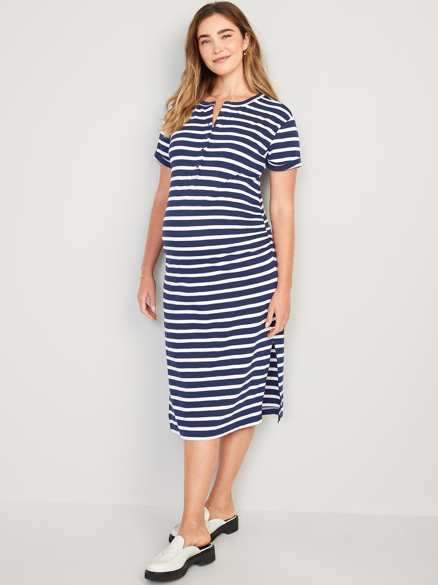 Old Navy Maternity Short-Sleeve Slub-Knit Henley Midi Dress blue. 1