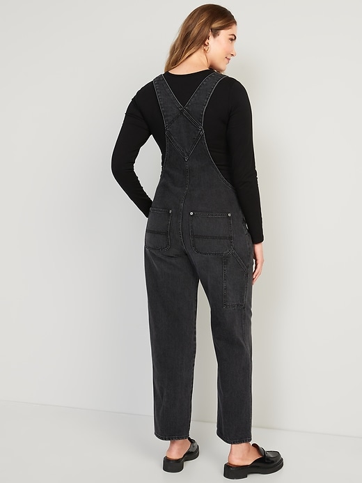 Image number 2 showing, Maternity Side-Panel Slouchy Straight Black Jean Overalls