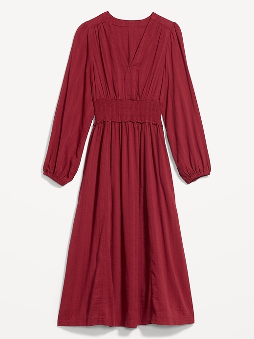Image number 4 showing, Waist-Defined Puff-Sleeve Smocked Midi Dress