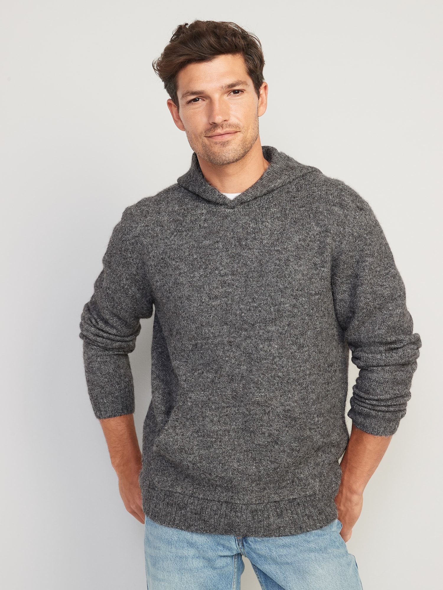 Loose-Fit Pullover Sweater Hoodie Old Men for Navy 