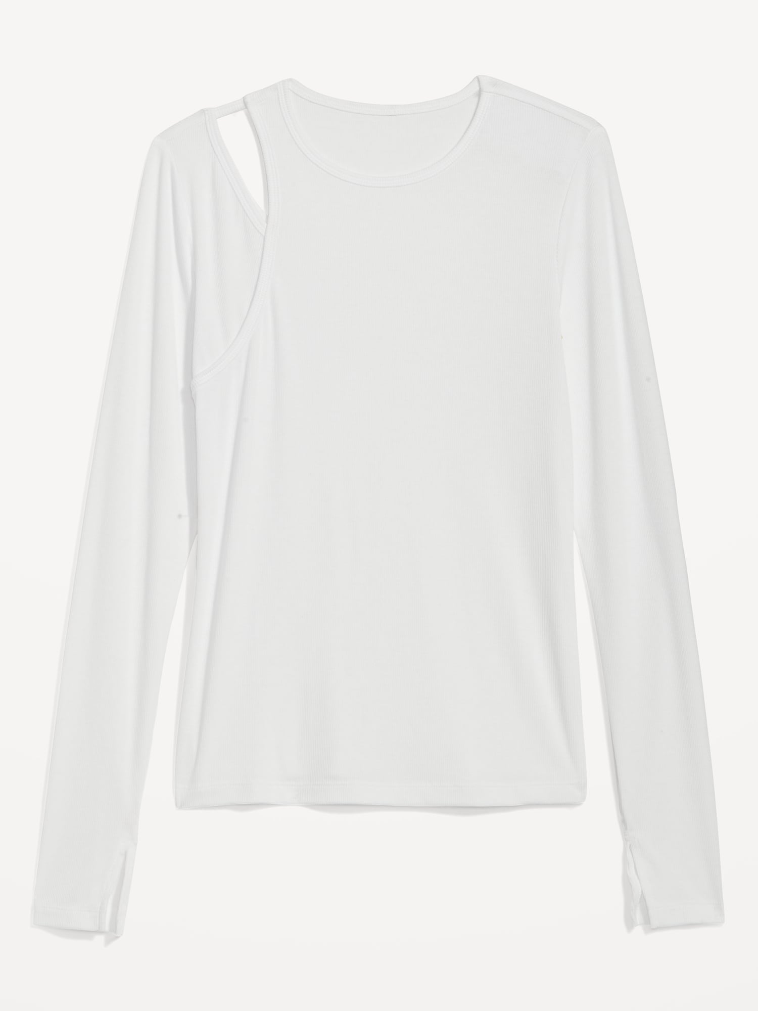 Long-Sleeve UltraLite Rib-Knit Asymmetric Cutout T-Shirt for Women ...