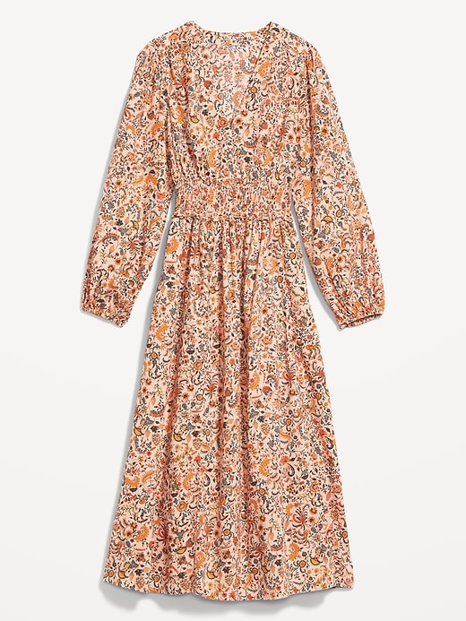 Image number 4 showing, Waist-Defined Puff-Sleeve Floral Smocked Midi Dress