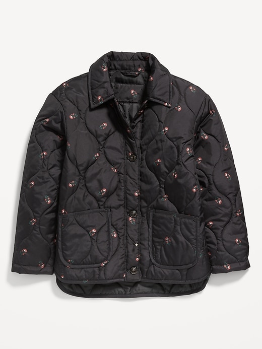 Water-Resistant Quilted Button-Front Jacket for Girls