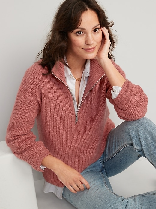 Image number 3 showing, Rib-Knit Quarter-Zip Sweater for Women