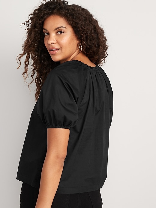 Image number 2 showing, Puff-Sleeve Split-Neck Swing Blouse for Women