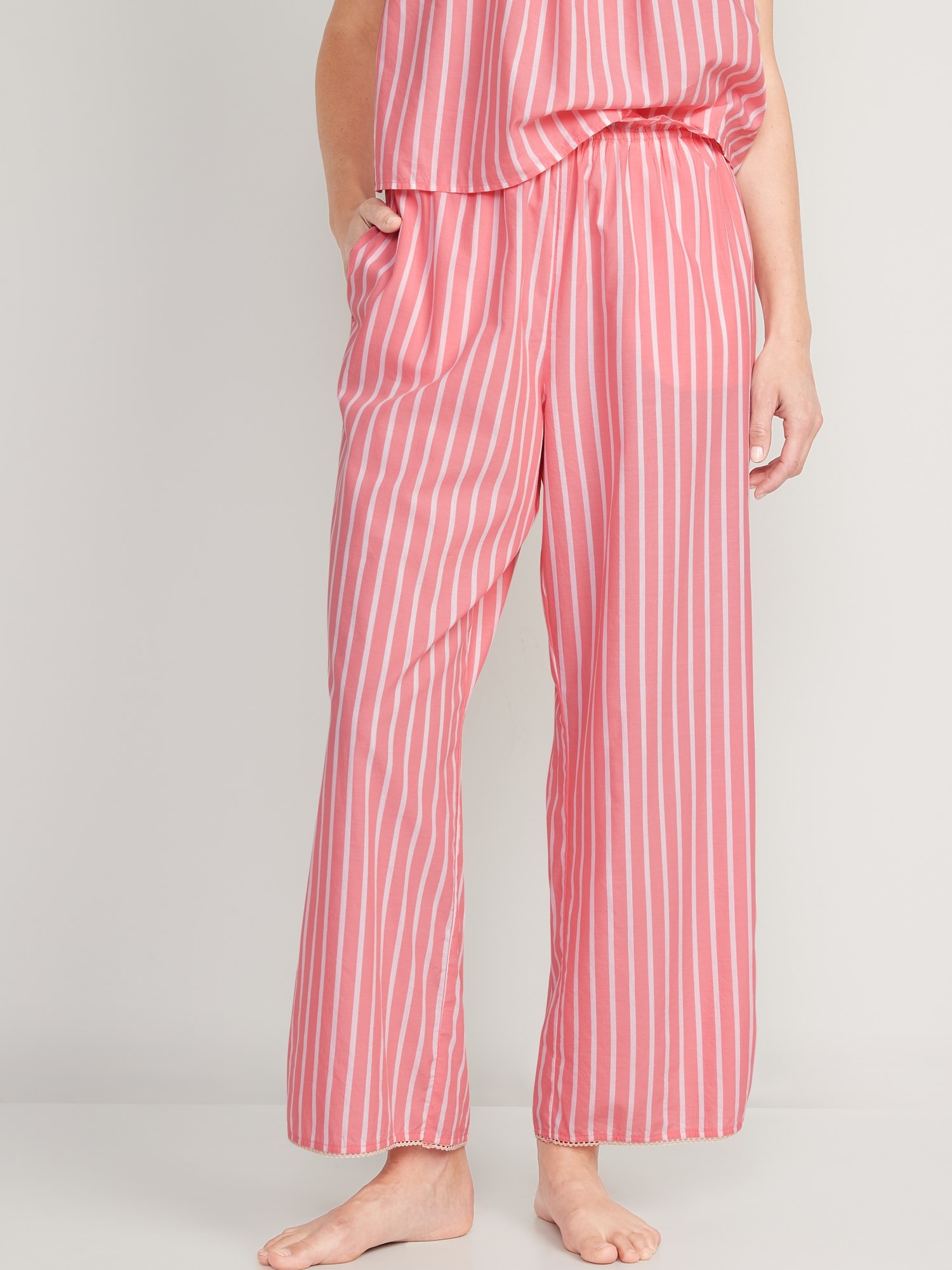 Old Navy High-Waisted Striped Pajama Pants for Women pink. 1