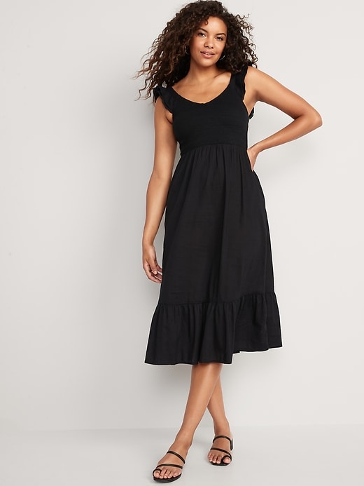 Image number 1 showing, Fit & Flare Flutter Sleeve Smocked Midi Dress for Women