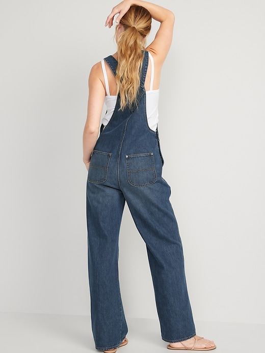 Image number 2 showing, Baggy Wide-Leg Non-Stretch Jean Overalls for Women