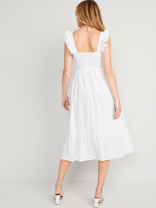 Image number 8 showing, Fit & Flare Flutter Sleeve Smocked Midi Dress for Women