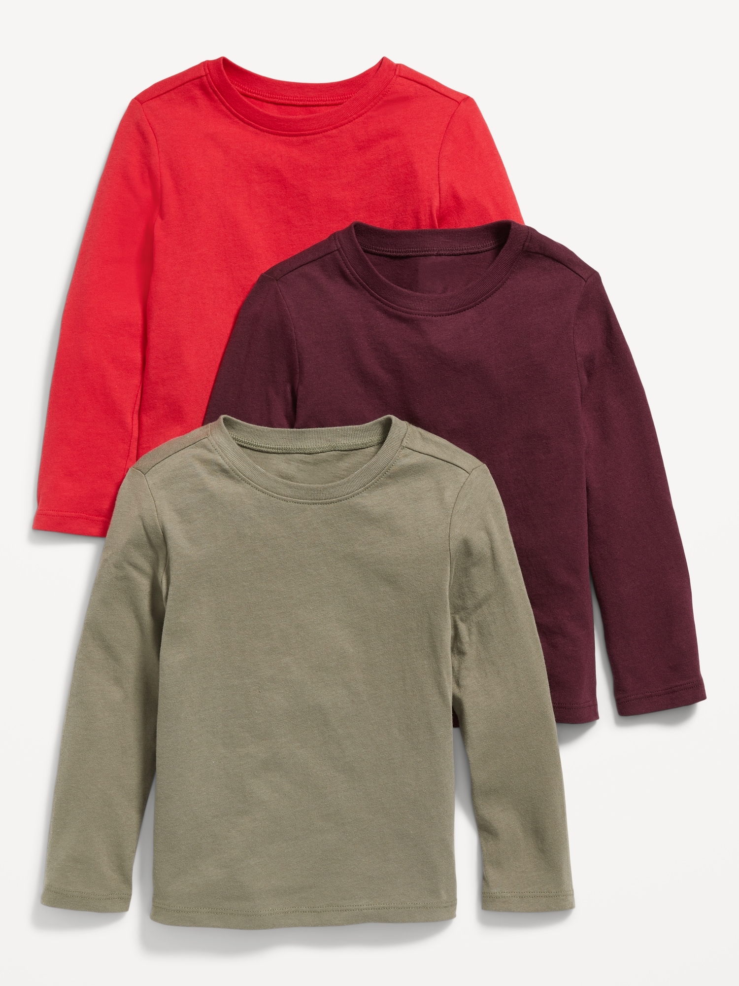 Old Navy Unisex Long-Sleeve T-Shirt 3-Pack for Toddler red. 1