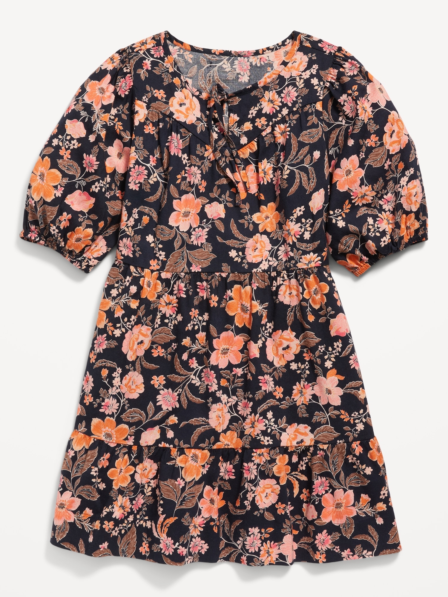 Puff-Sleeve Tiered Floral-Print Swing Dress for Girls | Old Navy