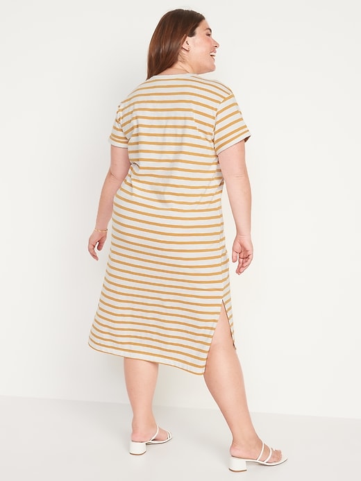 Image number 8 showing, Short-Sleeve Striped Henley Midi Shift Dress for Women