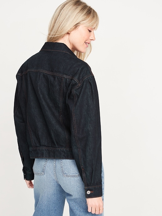 Image number 2 showing, Oversized Puff-Sleeve Non-Stretch Jean Jacket for Women