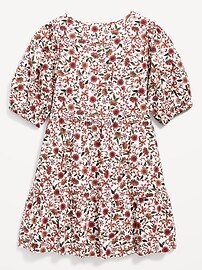 View large product image 3 of 4. Puff-Sleeve Tiered Patterned Swing Dress for Girls
