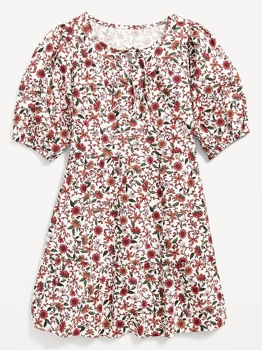 View large product image 2 of 4. Puff-Sleeve Tiered Patterned Swing Dress for Girls