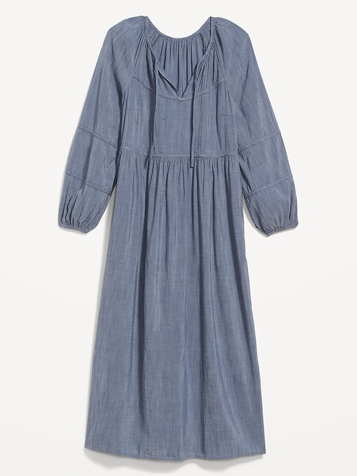 Image number 4 showing, Long-Sleeve Chambray All-Day Midi Swing Dress for Women
