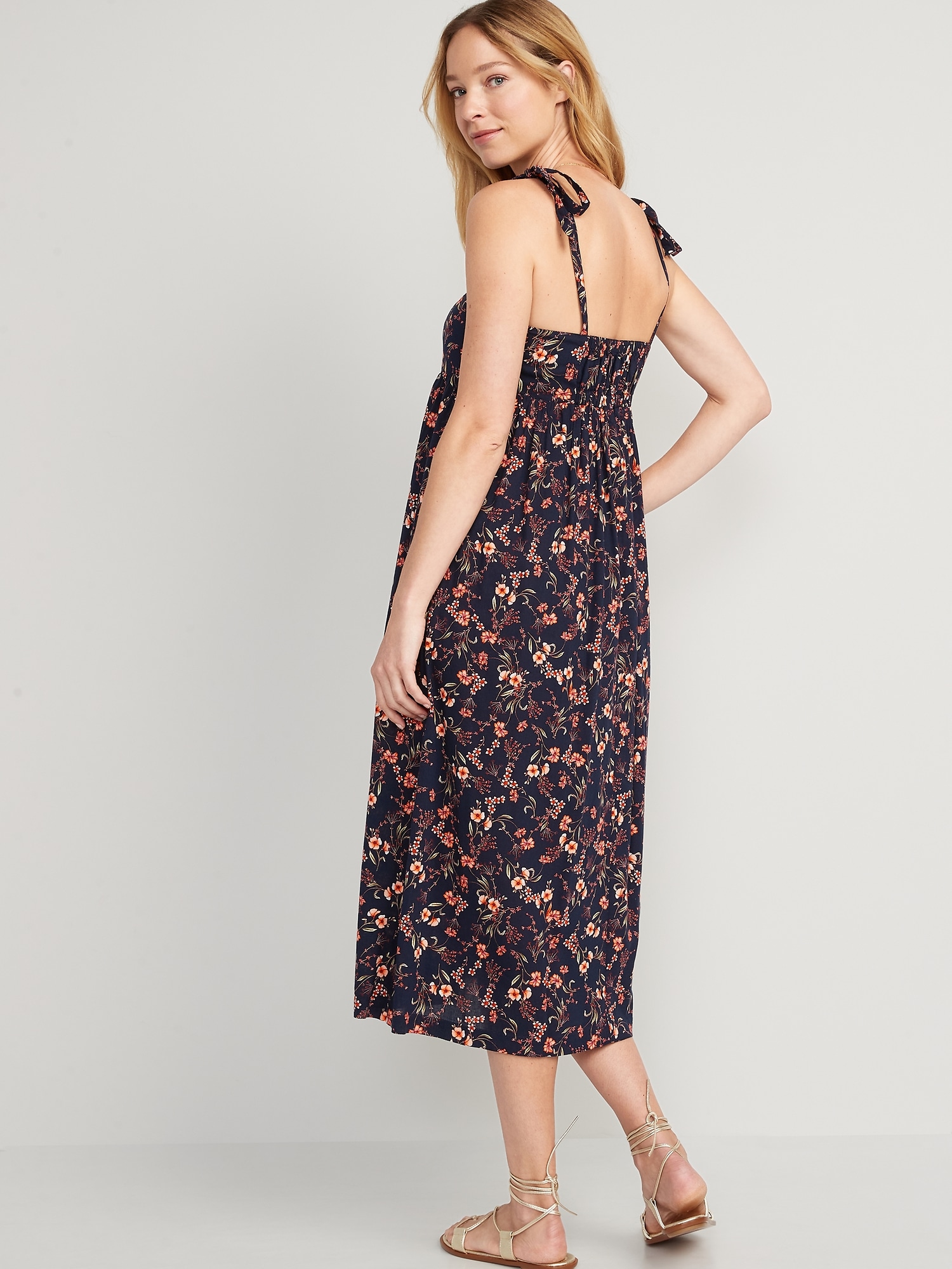 Tie-Shoulder Floral-Print Split-Front Midi Swing Dress for Women | Old Navy