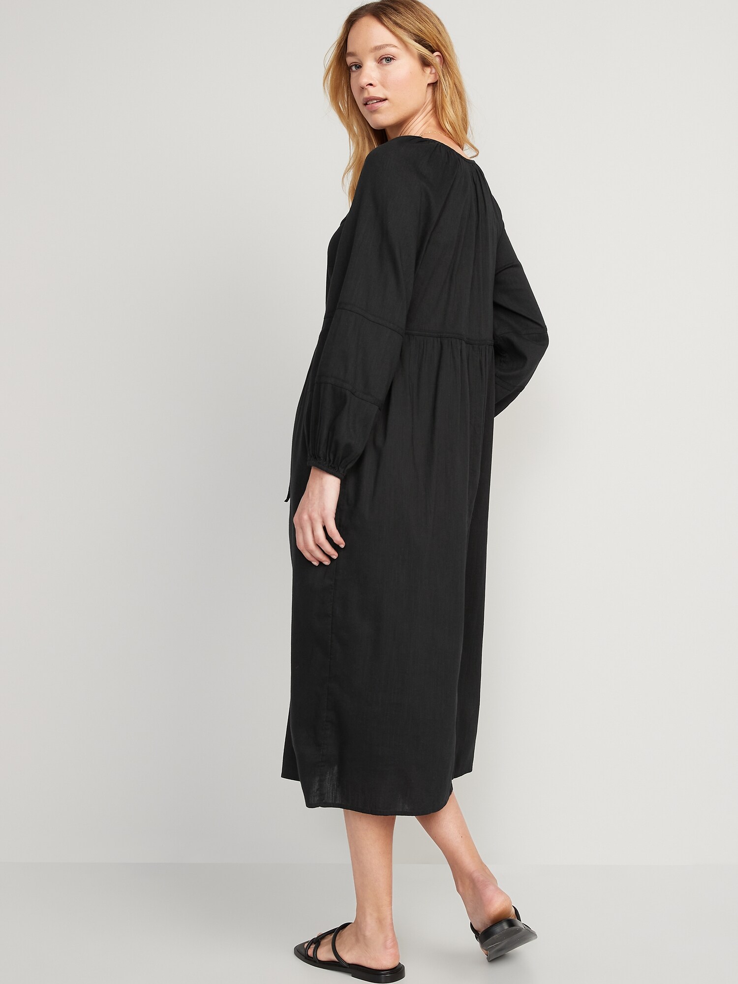 Long-Sleeve All-Day Midi Swing Dress 