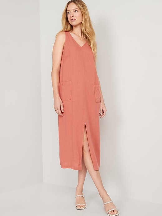 Image number 1 showing, Sleeveless Split-Front Maxi Shift Dress for Women