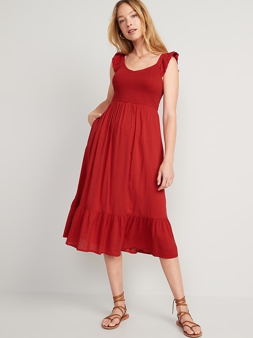 Image number 1 showing, Fit & Flare Flutter-Sleeve Midi Dress