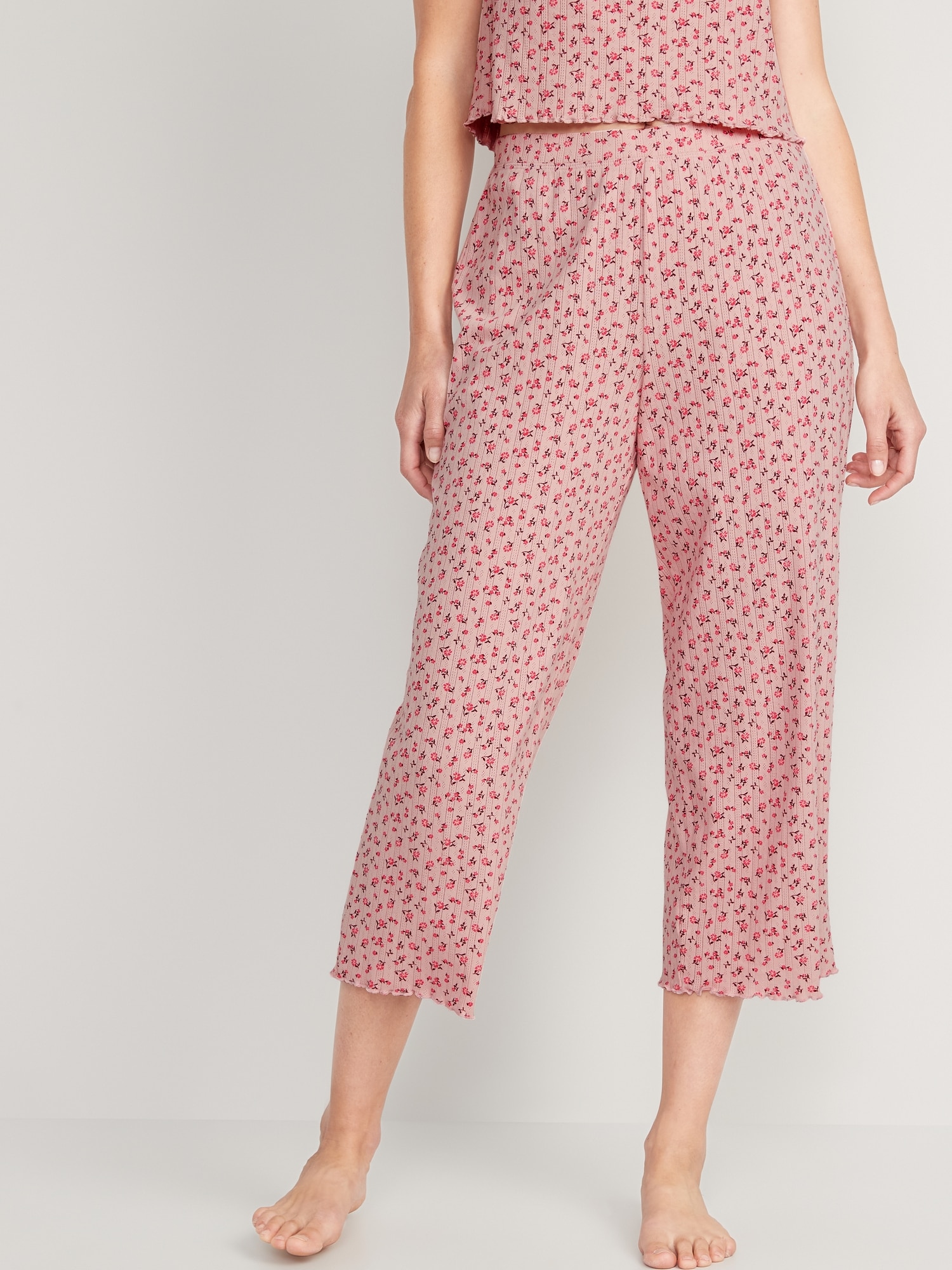 Old Navy High-Waisted Pointelle-Knit Lettuce-Hem Crop Lounge Pants for  Women