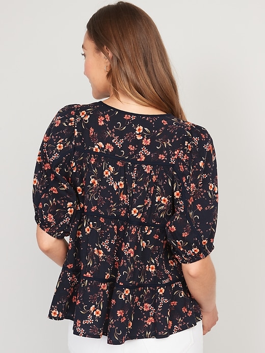 Image number 2 showing, Puff-Sleeve Floral Tiered Swing Blouse