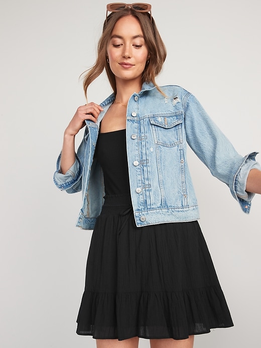 Image number 3 showing, High-Waisted Smocked Tiered Crinkled Mini Skirt