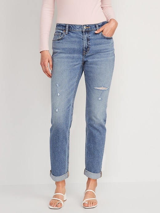 Old Navy Low-Rise Ripped Boyfriend Straight Jeans for Women. 1