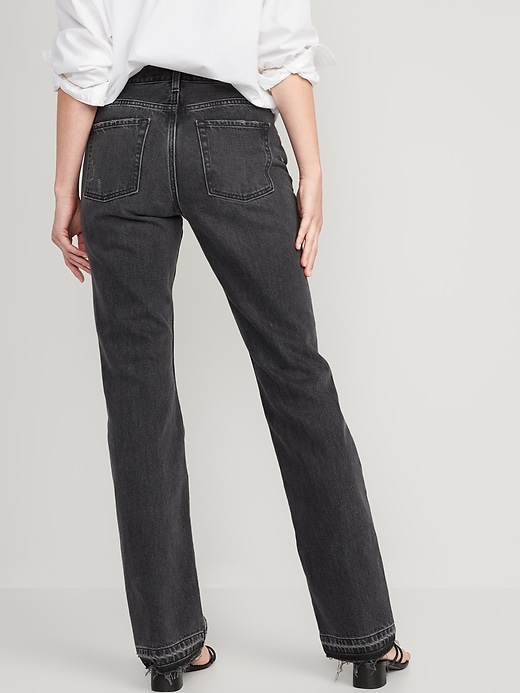 Image number 2 showing, Mid-Rise Slouchy Boot-Cut Black Non-Stretch Cut-Off Jeans for Women