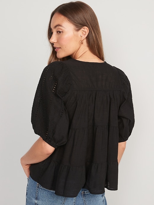 Image number 7 showing, Puff-Sleeve Tiered Embroidered Swing Blouse for Women