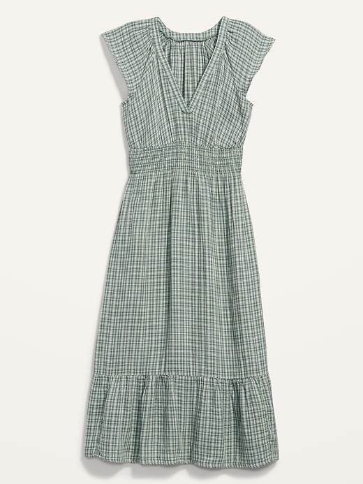 Image number 4 showing, Waist-Defined Flutter-Sleeve Plaid Midi Dress for Women
