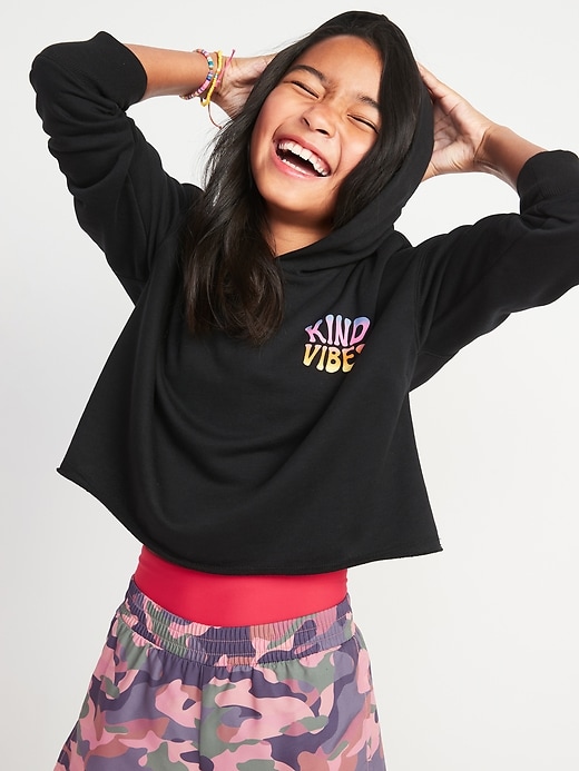 Vintage Slouchy Graphic Raw-Edged Hoodie for Girls