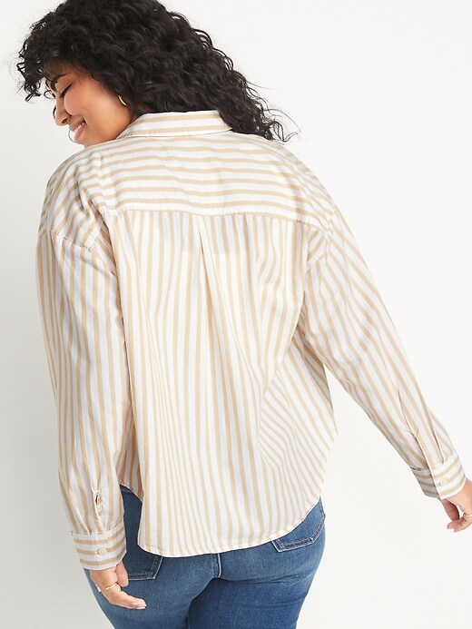 Image number 6 showing, Long-Sleeve Oversized Cropped Striped Boyfriend Shirt for Women