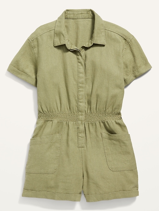 Old Navy ShortSleeve CinchedWaist LinenBlend Utility Romper for Girls