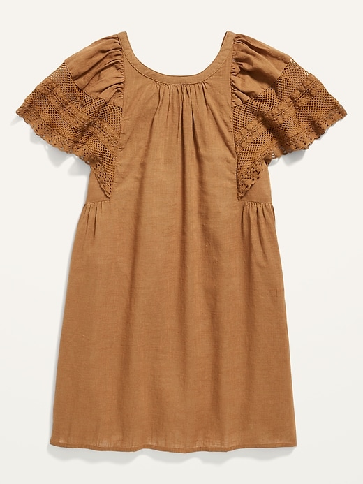 Crochet Flutter-Sleeve Slub-Weave Dress for Girls | Old Navy