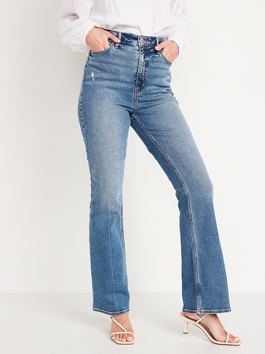 Image number 1 showing, Higher High-Waisted Distressed Flare Jeans